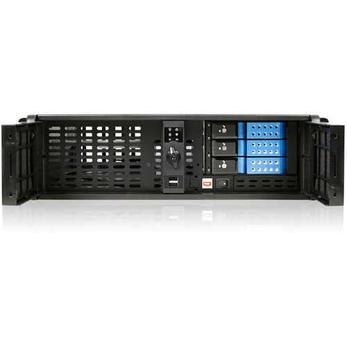 iStarUSA D-300-PFS Chassis with Front-Mounted ATX Power Supply & BPN-DE230SS-BLUE Trayless Hot-Swap Drives Cage (3 RU)