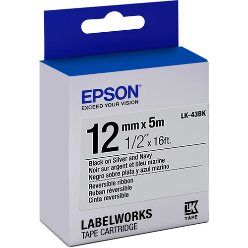 Epson LabelWorks Reversible Ribbon LK Tape Black on Silver & Navy Cartridge (1/2" x 16')
