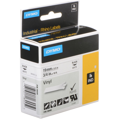 Dymo Rhino 3/4" White Vinyl Labels (Black Print)