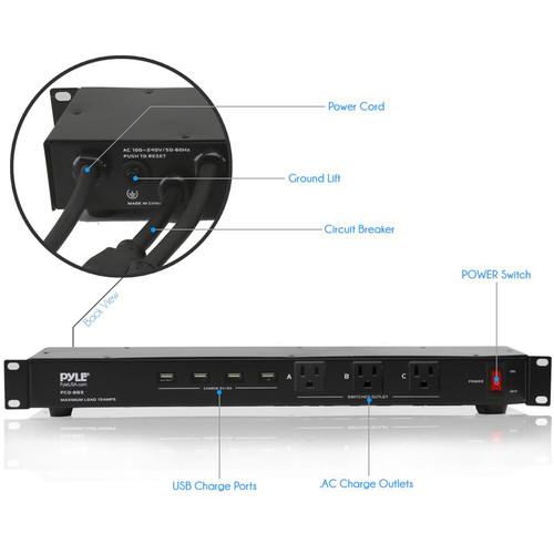 Pyle Pro PCO865 19-Outlet Rackmount Surge Protector with USB Charging