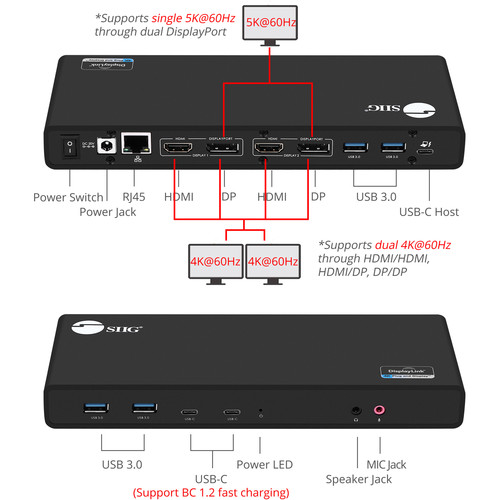 SIIG USB 3.1 Type-C Dual 4K Docking Station with Power Delivery (60W)