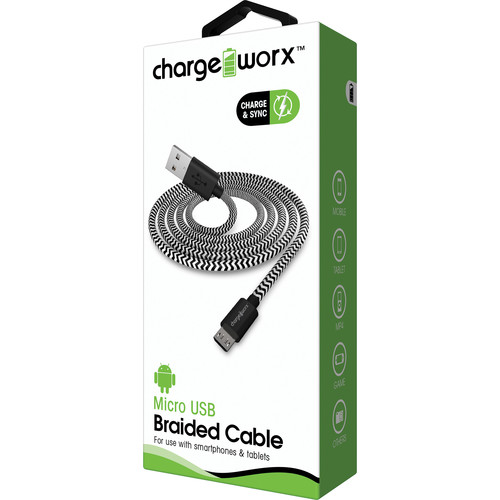 ChargeWorx Braided Micro-USB Charge and Sync Cable (3', Black)