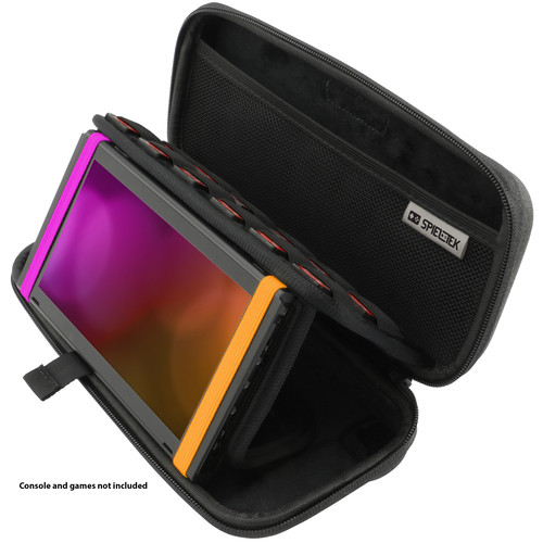 Spieltek Nintendo Switch Carrying Case with Stand (Black, Purple/Orange Accents)