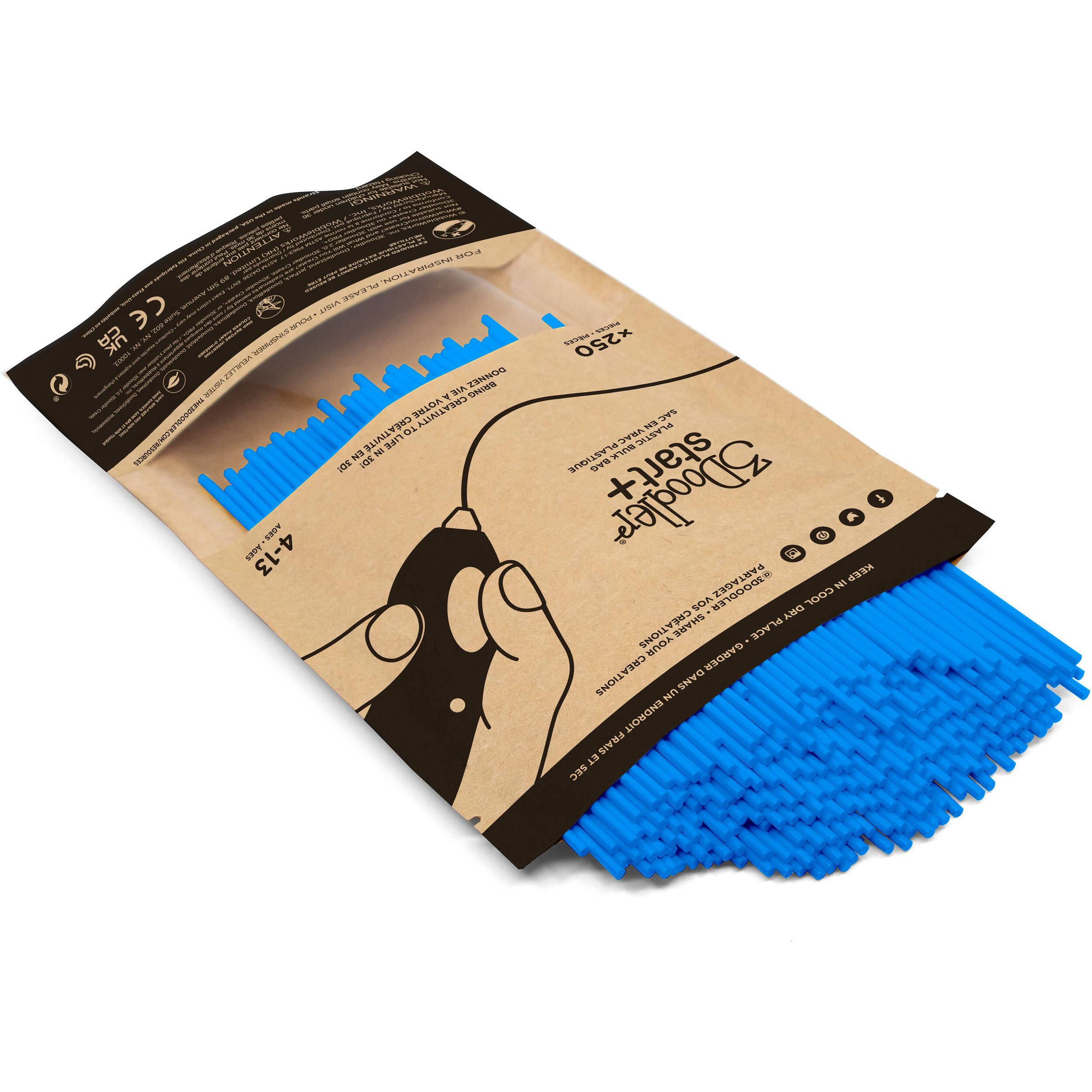 3Doodler 3D Build & Play and Start Eco-Plastic Refills (Blue, 250 Pieces)