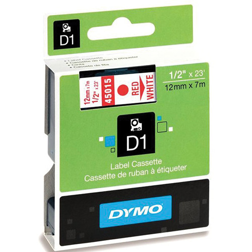 Dymo Standard D1 Labels (Red Print, White Tape - 1/2" x 23')