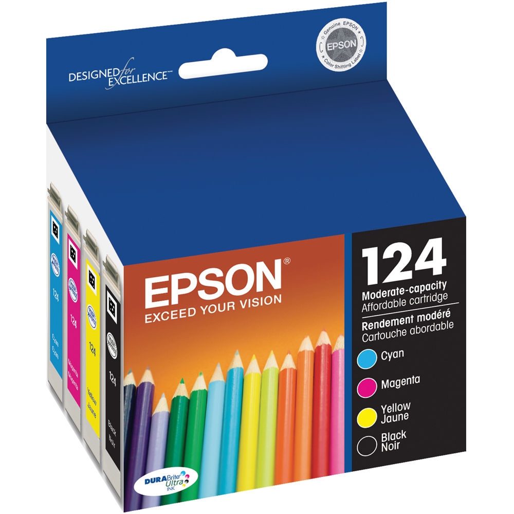 Epson T124120-BCS 124 Combo-Pack Moderate Capacity Ink Cartridges (Cyan, Magenta, Black, Yellow)