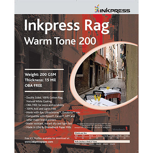 Inkpress Media Rag Warm Tone 200 Paper (8 x 10", 25 Sheets)