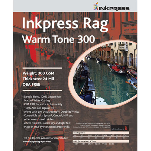Inkpress Media Rag Warm Tone 300 Paper (11 x 17", 25 Sheets)