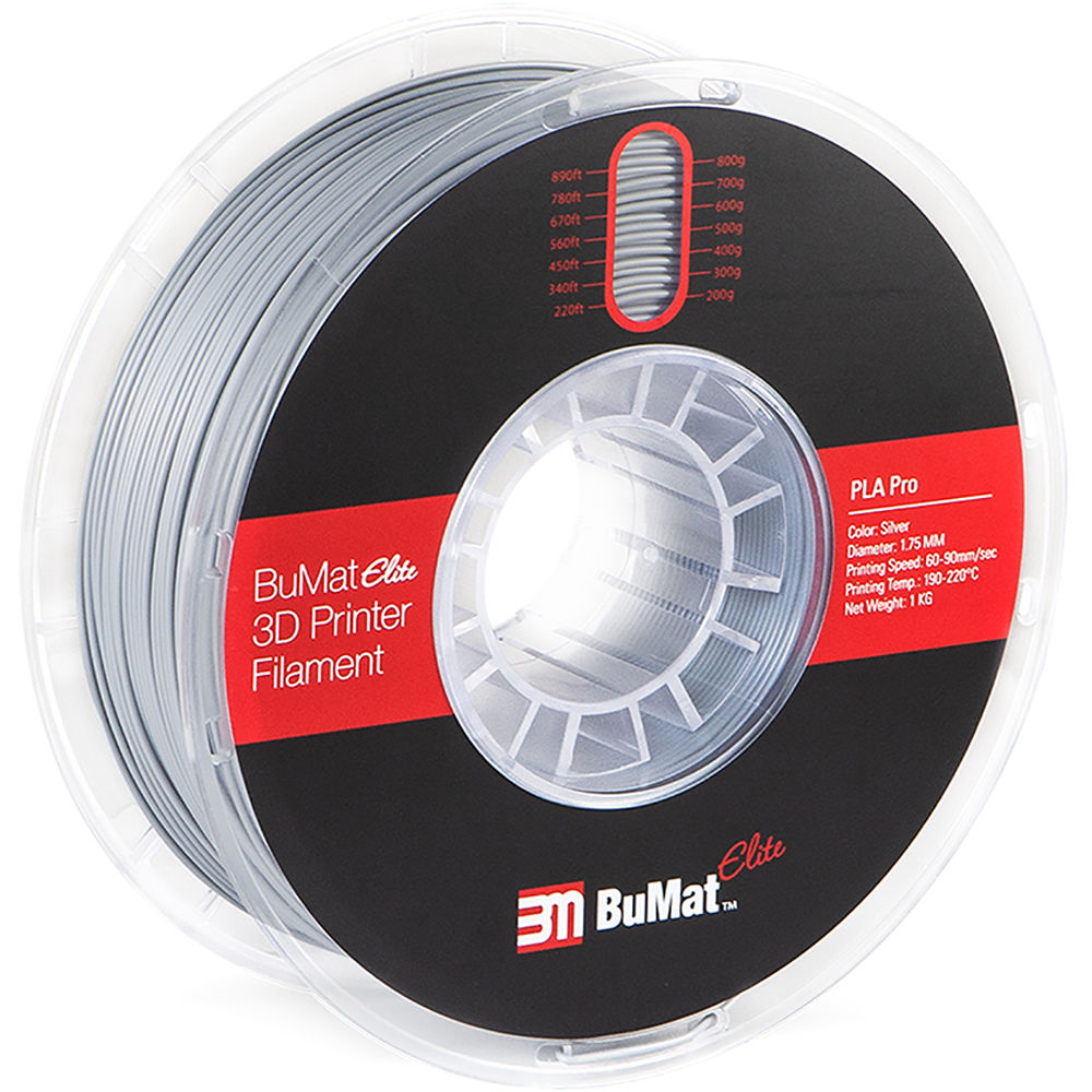 BuMat Elite Professional 1.75mm PLA Filament (1kg, Silver)