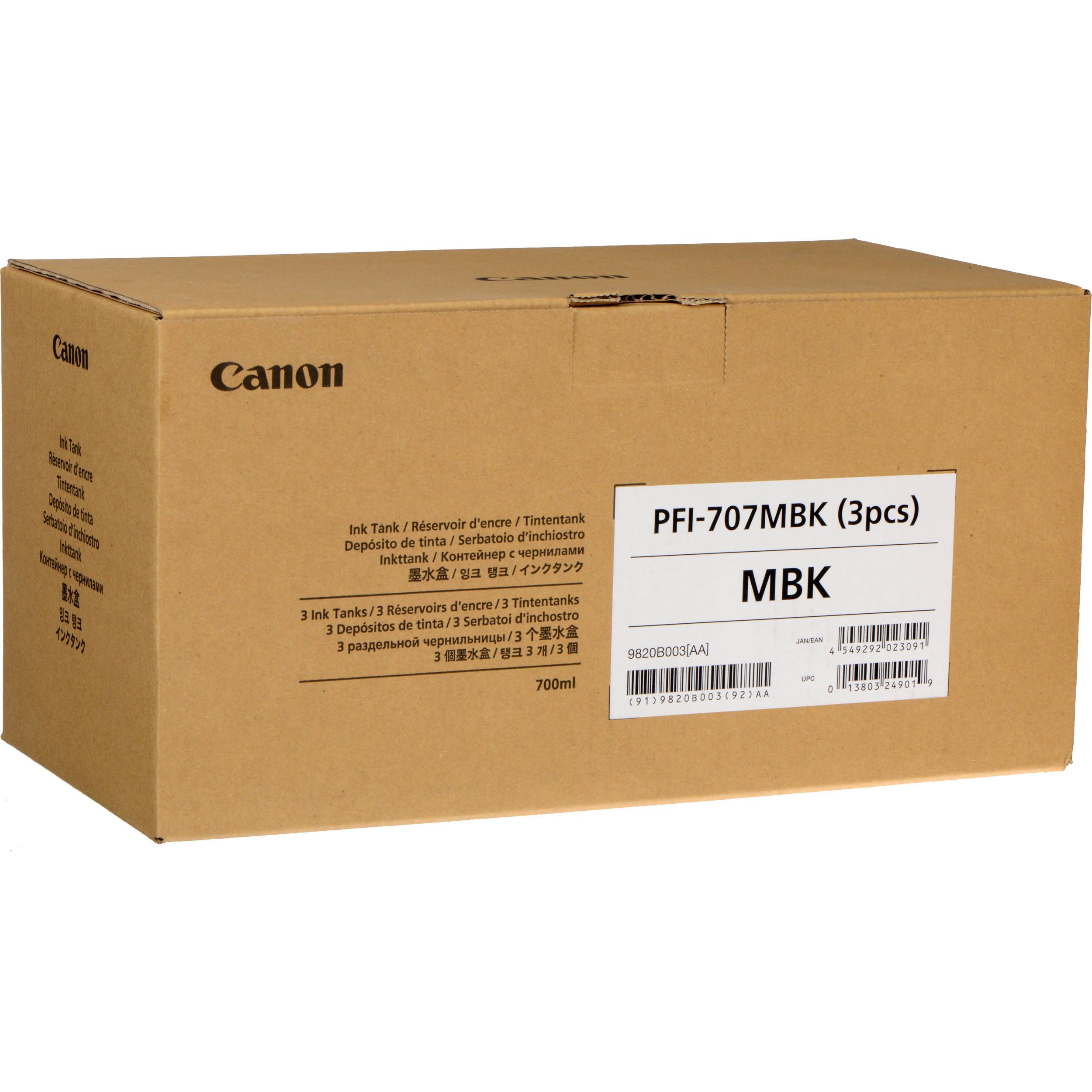 Canon PFI-707MBK Matte Black Ink Cartridge (700 mL, 3-Pack)
