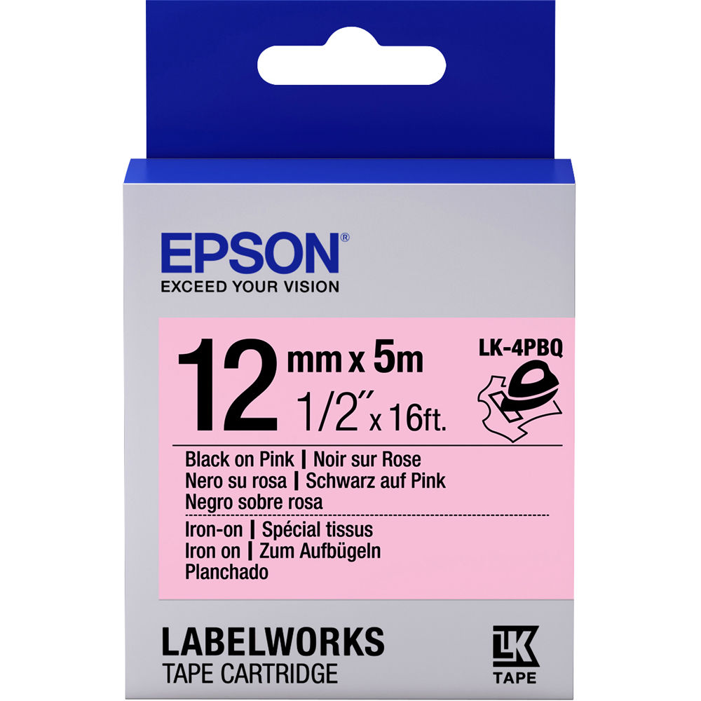 Epson LabelWorks Iron on Fabric LK Tape Black on Pink Cartridge (1/2" x 16')