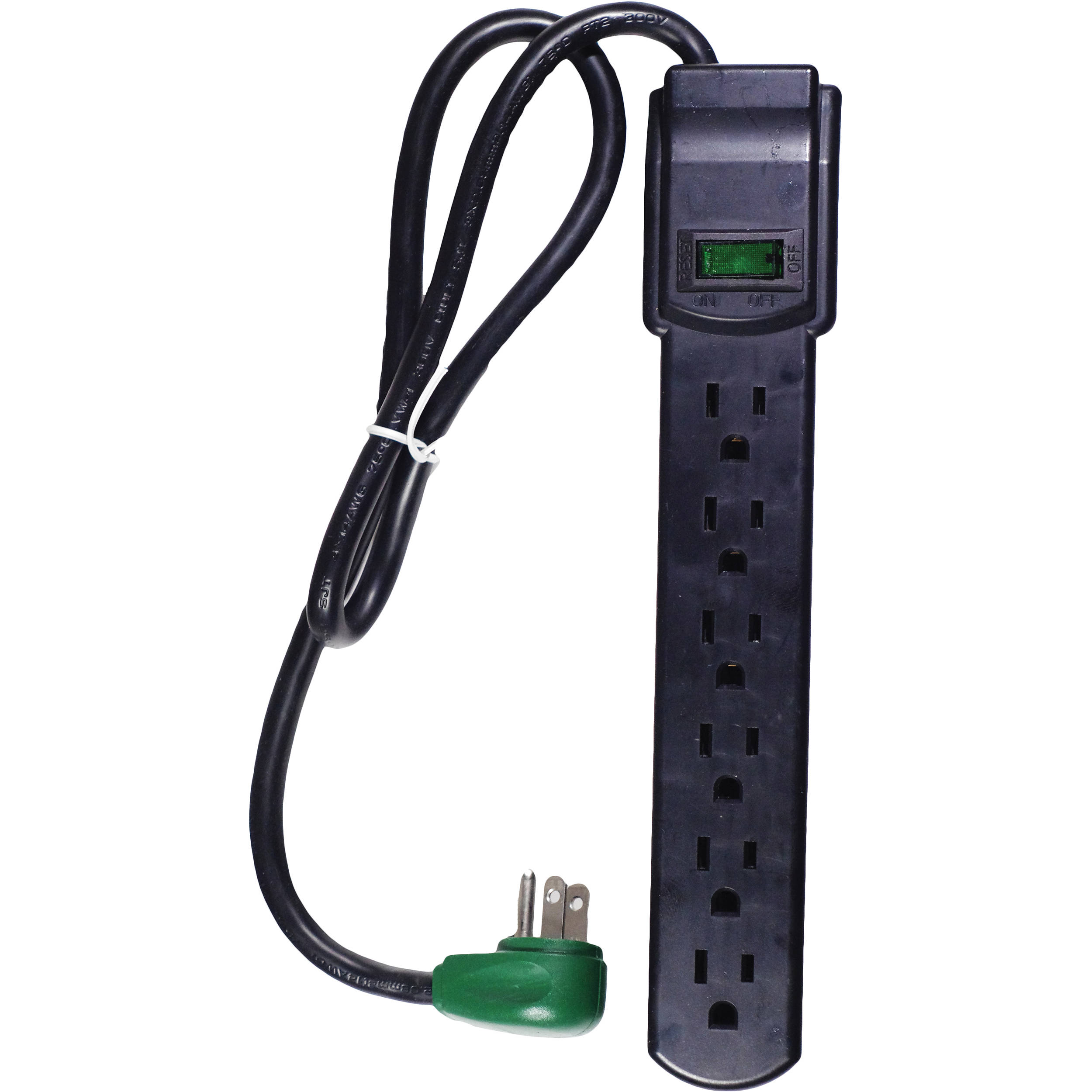 Go Green 6-Outlet Surge Protector (Black, 3')