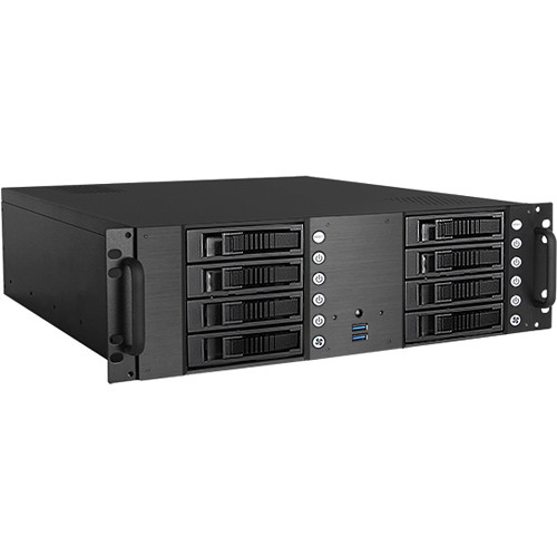 iStarUSA D-380HB 3U Compact 8 x 3.5" HDD Bay Hotswap microATX Chassis (Blue HDD Handles)